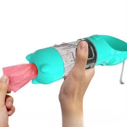 Hot Sale 3 in 1 Multifunctional Pet Supplies Outdoor Walking Travel Dog Water Bottle With Food Container and Poop Bag Dispenser